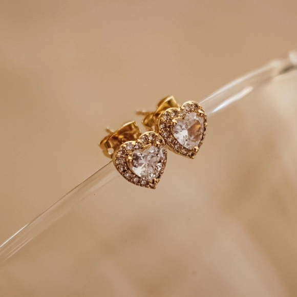 Jewelry - Gold Heart CZ Stud Earrings - Unbranded